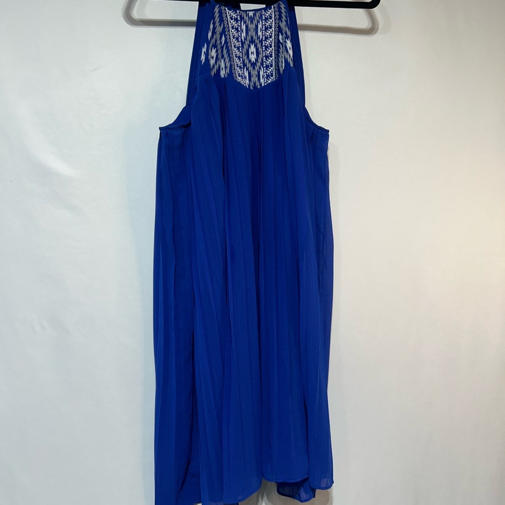 Blue Sleeveless Dress with Embroidered Detail